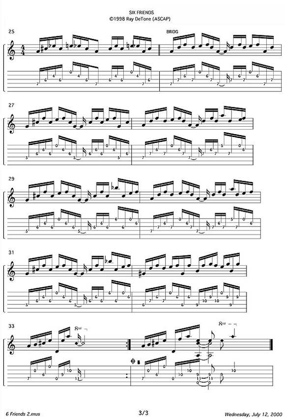 Ray DeTone Six Friends Lesson notation